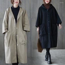 Women's Trench Coats Korean Style Loose Oversized X-Long Coat Double-Breasted Belted Lady Cloak Windbreaker Spring Fall Outerwear Grey