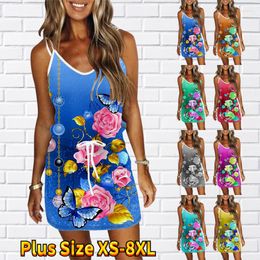 Casual Dresses Women's Sexy Elegant Dress Latest Spring Fashion Personality Print Waist Tie XS-8XL