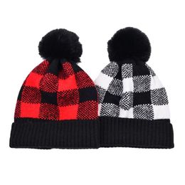 Beanie/Skull Caps Fashion Street Plaid Women Beanie Knit Hats Rabbit Fur Pompom Autumn Winter Outdoor Casual Ladies Warm Hat Drop De Dhemx