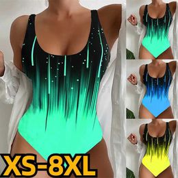 Women's Swimwear One Piece Monokini Normal Swimsuit High Waisted Print Blue Padded Strap Bathing Suits Vacation H230515 H230524