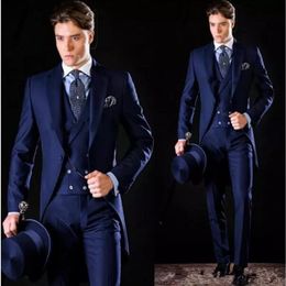 Vintage Groom Tuxedos Royal Blue Tailcoat Mens Formal Suit Party Wear Grooms men Dress249Q