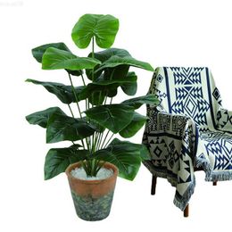 Decorative Objects Figurines 18 Heads Tropical Artificial Trees Fake Ficus Lyrata 27 Inch Faux Monstera Plant for Home Indoor Outdoor Decoration L230724