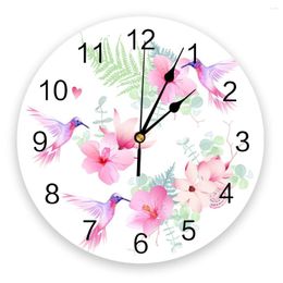 Wall Clocks Hummingbird Tropical Flower Bedroom Clock Large Modern Kitchen Dinning Round Living Room Watch Home Decor