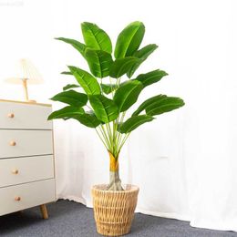 Decorative Objects Figurines 39''Fake Plants Large Artificial Banana Fake Palm Tree Branch Plastic Leafs Tropical Monstera For Home Garden Wedding Decor L230724