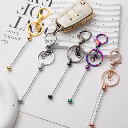 Stock Metal Bar Beadable Key chain Hooks Stylish Girls Gift Iridescent Keyring Beadable Keychain for Jewelry Making DIY Crafts LL LL