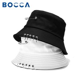 Wide Brim Hats Bucket Hats Bocca Bucket Hat For Men Women Ring Pin Paper Clip Hats Y2k Style Foldable Cotton Cap Hip Hop Fisherman Hat Cool Outdoor Fashion 230724