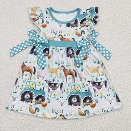 Baby Girl Kids Farm Animal Tractor Dress Short Sleeves Horse Chicken Cow Pig Children Infant Wholesale Toddler Floral Clothes