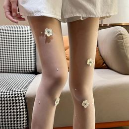 Women Socks Pearl Sequined Flower Milk White Silk Lolita Niche Design Sweet Summer Ultra-Thin