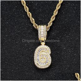 Other Jewellery Sets Iced Out Arabic Numerals Zircon Hip Hop 18K Gold Necklace With 60Cm Chain Set Diamond Number Figures Pendant Neckla Dh9Bc