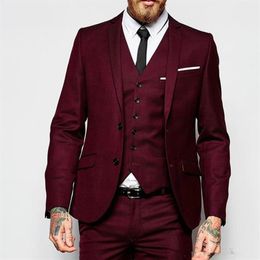Formal Wear Burgundy Mens Wedding Suits Tuxedos For Men Groom costume homme Man Suit Custom Made jacket pants tie2245