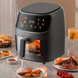 6L Capacity Air Fryer with Colorful Touch Screen - Adjustable Working Time & Temperature - MultiFunctional & Convenient for Home Use!