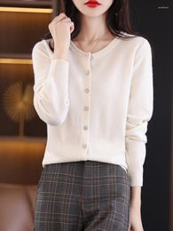 Women's Knits 2023 Spring 100 Cotton Cardigan Round Neck Solid Colour Sweater Loose All-Match Wool Knitted