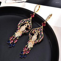 Stud Earrings Retro Micro-Inlaid Colorful Zircon Long Fringe Ear Clip Fashion