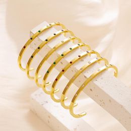 Bangle Ins 18K Gold Stainless Steel Zircon C-type Open Bracelet Vintage Colourful For Women Girls Fashion Jewellery