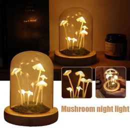 Decorative Objects Figurines Led Room Decor Lights DIY Lamp Tulip Flowers Mushroom Night Agaric Bedroom New Year Christmas Material Nightlight Gift L230724