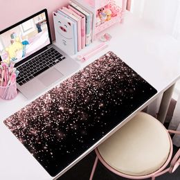 Rose Gold Glitter Black Cute Desk Mat Kawaii Mousepad Mouse Pad Extra Large Decor with Stitched Eges Non-Slip Base 35.4X15.7