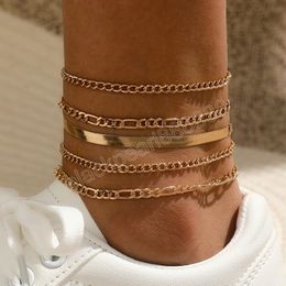 5 pcs/set Fashion Anklets Set for Women Gold Color Snake Rope Link Leg Chain Basic Chic Lady Girl Jewelry