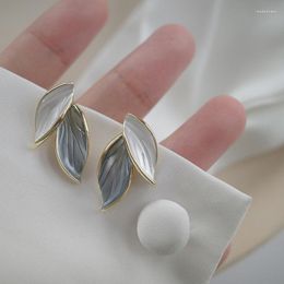 Stud Earrings Fashion Jewelry Korean Arrival Metal Trendy Fresh Lovely Sweet Grey Leaf For Women Gifts