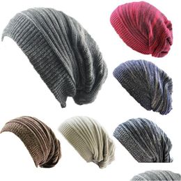 Beanie/Skull Caps Women Men Mixed Colour Cotton Striped Hip Hop Winter Warm Beanies Knit Long Loose Hat Headdress Drop Delivery Fashi Dhakc