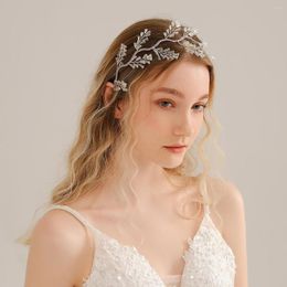 Hair Clips Korean White Crystal Crowns Tiaras For Women Bridal Big Leaves Handmade Hairbands Headbands Princess Wedding Accessories