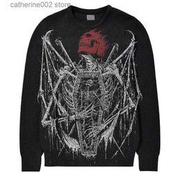 Men's Sweaters Men's Oversized Sweater Black Loose Skeleton Bone Print Women's Retro Vintage Knit Sweater Fall Cotton Pullover Unisex T240112