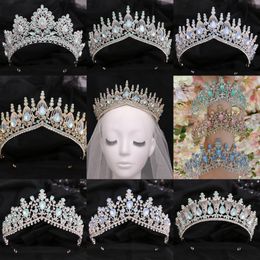 Bridal Tiara Headpieces 2024 Vintage Baroque Pageant Hairband Crystals Crown Headwear Quinceanera Quince Lady Hairstyle Wedding Queen Hairpins Green Blue Pink