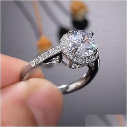 Solitaire Ring Bride Zircon Round Diamond Rings For Women Bling Promise Engagement Fine Fashion Jewelry Drop Delivery Dhsap