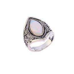 Solitaire Ring Vintage Sier Colour Big Stone For Women Fashion Bohemian Boho Jewellery Drop Delivery