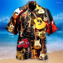Men's Casual Shirts Hawaiian Cuban Collar Music Shirt For Men 3d Musical Guitar Short Sleeve Oversized Tops Tee Camisa