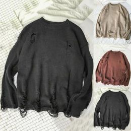 Men's Sweaters Men Sweater Ripped Casual Loose Jumper Knit Blouse Fit Pullovers Knitted Top Oversized Couple
