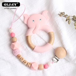 Baby Teethers Toys Personalized pacifier clip Silicone Elephant Sheep Pendant Teething Nursing wooden Dummy Chain holder born baby Gift 230724