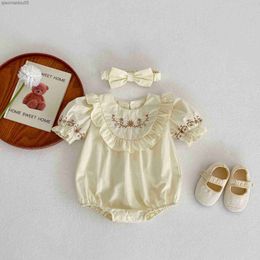Lovely Summer Baby Onesie Newborn 0-24M Baby Girls Clothes Short Sleeve Romper +Hairband Oufits L230712
