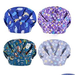 Stingy Brim Hats Breathable Sweat-Absorbent Nurse Scrub Dust Cap Cartoon Floral Printing Frosted Puffy Hat Health Workers Drop Delivery Fash