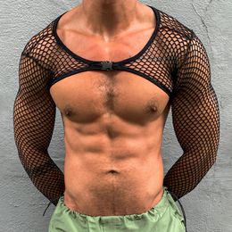 Мужские футболки сексуальные мужские видят через прозрачные топы