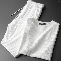 Men's Tracksuits Ice Silk Suit Men 2023 Summer T-sirt Pants Two Pieces Set Tin Casual Sports Male Fasion Sweatpants Plus Size