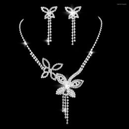 Necklace Earrings Set 2 Pcs Butterfly Bridal For Women Lady Anniversary Gift Rhinestone Wedding Acessories Charm