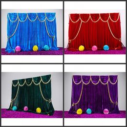 High Quality Velvet Wedding Backdrop Curtains with Tassel Swags Stage Performance Background Curtain 3X3M Wedding Deaoration2631