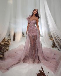 Exquisite Mermaid Evening Dresses Sleeveless V Neck One Strap Appliques Beads Floor Length 3D Lace Hollow Diamond Prom Formal Dress Gowns Plus Size Gowns Party Dress