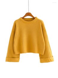 Women's Sweaters Winter Knitted Women And Pullovers Flare Sleeved Solid Loose Short Lady Elegant Pulls Fashion Outwear Coat Top