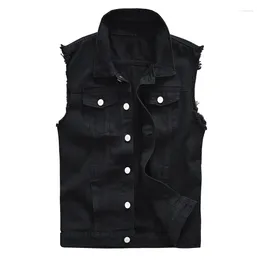 Men's Vests 2023 Black Jean Vest Slim Fringe Denim Waistcoat Sleeveless Tank Top