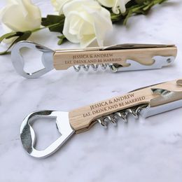 Openers Personalized Wedding Party Favor Custom Engraved Wood Wine Corkscrew & Beer Bottle Opener Wedding Gifts for Guests Pack of 10pcs