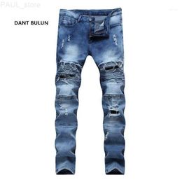 Men's Jeans 2021 Fashion Ripped Men With Holes Denim Super Skinny Famous Slim Fit Jean Pants Scratched Biker Drop1 L230724