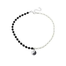 Beaded Necklaces Punk Black White Imitation Pearl Beads Choker For Men Round Tai Chi Gossip Pendant Necklace Jewelry Drop Delivery Pendants