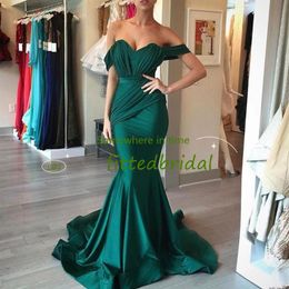 Emerald Green Bridesmaid Dresses 2021 with Ruffles Mermaid Off Shoulder Wedding Gust Dress Junior Maid of Honour Gowns182D