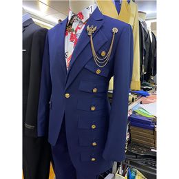 Designers Royal Blue Smoking Wedding Tuxedos Jacket Men Suit Slim Fit Special Design Prom Wedding Suits For Men Groom Tuxedo 2 Pie253S