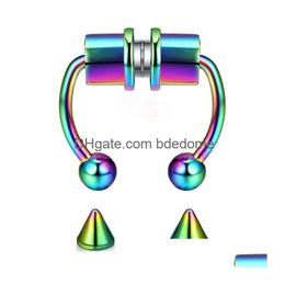 Nose Rings Studs Update Anti Allergy Magnet Clip On Gold Rainbow No Hole Stainless Steel Ring Body Jewellery For Women Fashion Drop De Dhzf8