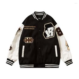 Men's Jackets Coat Hip Hop Vintage Towel Embroidered Tweed Stitched Pu Leather Parkas Loose Varsity Jacket Men