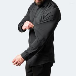 Men's Casual Shirts 2023 Summer Autumn Mens Shirt Tops Elastic Slim Fit Long Sleeve Button Turn-down Collar For Men Streetwear