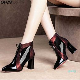 Boots Fashion Shoes Women Boots Leather Ankle Pointed High Heel Sexy Z230724