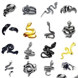 Cluster Rings Vintage Animals Punk Snake Ring For Men Women Exaggerated Antique Sliver Colour Fashion Personality Stereoscopic Openin Dhpb3